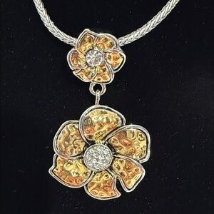 Swarovski Art deco floral two toned necklace with pendant